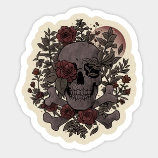 Rest in Leaves - Dark Skull Flowers Nature Goth Gift Sticker